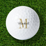 Gold Monogram Initial and Name Personalized Golf Balls<br><div class="desc">Elevate your golf game with our custom golf balls, personalized with a simple classic monogram initial and a script name overlay. Choose from a wide selection of colours to create a timeless design that’s truly unique. These golf balls make a perfect gift for any occasion, whether it’s Christmas, Father’s Day,...</div>