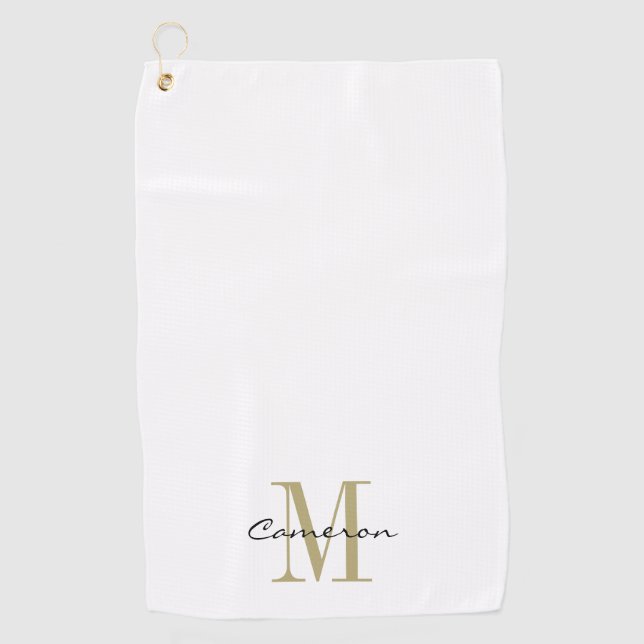 Gold Monogram Initial and Name Personalized Golf Towel (Front)