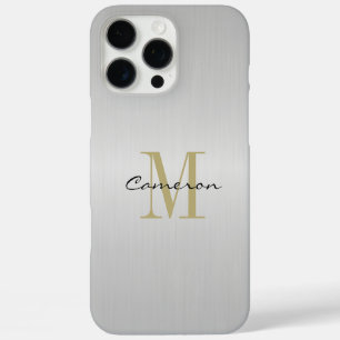 Gold Monogram Initial and Name Personalized Silver iPhone 16 Pro Max Case