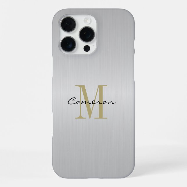 Gold Monogram Initial and Name Personalized Silver iPhone Case (Back)
