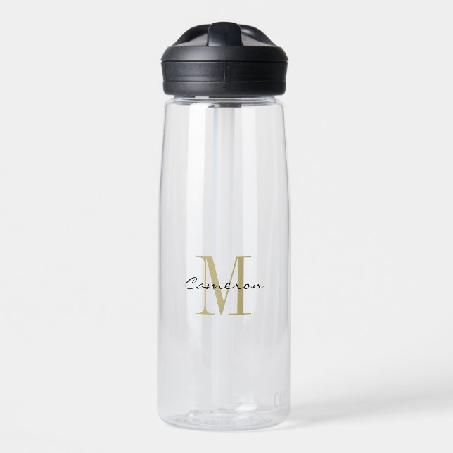 Gold Monogram Initial and Name Personalized  Water Bottle (Front)
