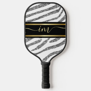 Gold Monogram Initial and Name Personalized Zebra Pickleball Paddle