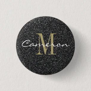 Gold Monogram Initial and Name Sandpaper 1 Inch Round Button