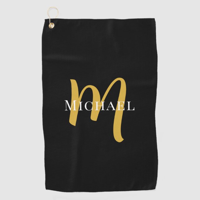 Gold Monogram Initial Elegant Modern Template Best Golf Towel (Front)