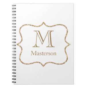 Gold Monogram Initial Name White Gold Trendy Notebook