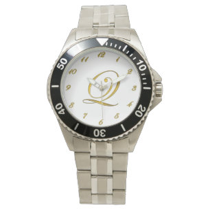 Gold Monogram Initial Q Watch with Gold Numbers