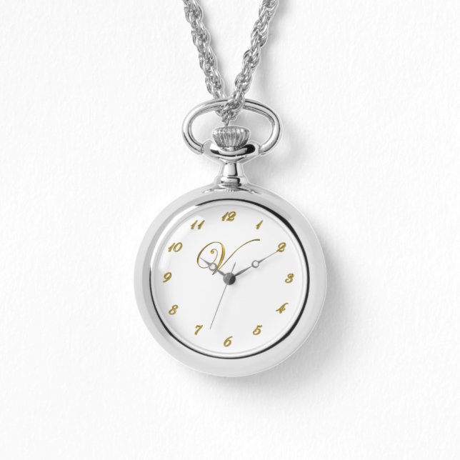 Gold Monogram Initial V Watch with Gold Numbers (Front)