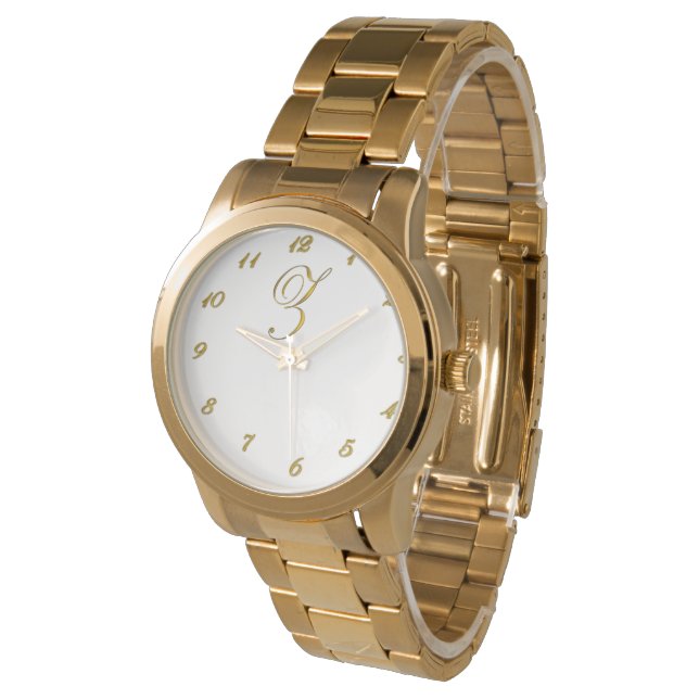 Gold Monogram Initial Z Watch with Gold Numbers (Angled)