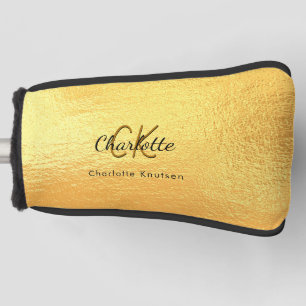 Gold monogram initials name script golf head cover