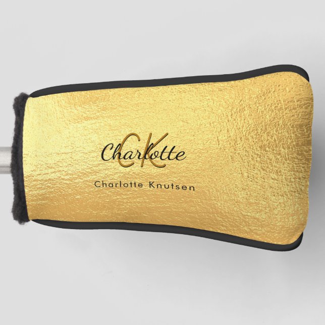 Gold monogram initials name script golf head cover (Front)