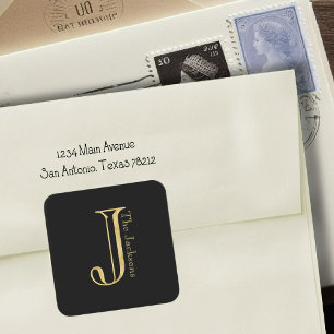 Gold Monogram J and Name on Any Colour Square Sticker