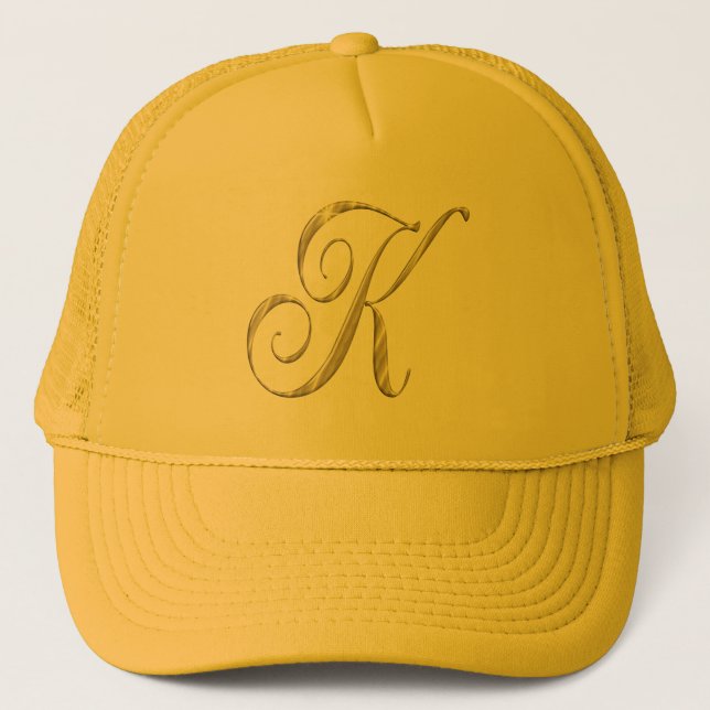 Gold Monogram K Initial Baseball cap hat (Front)