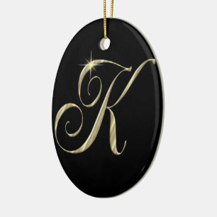 Gold monogram K initials Ceramic Ornament