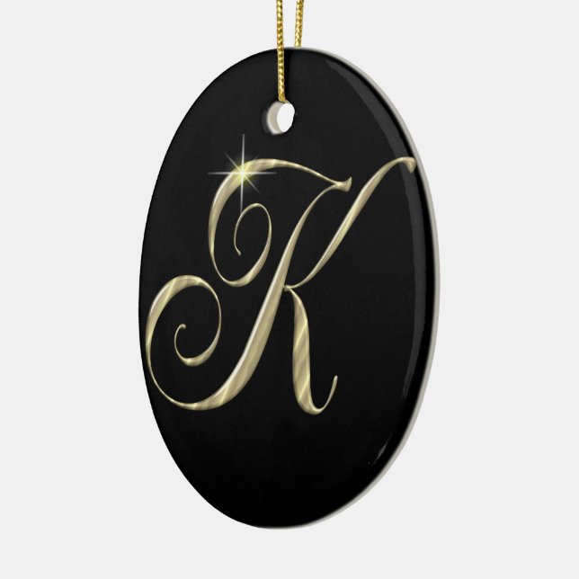 Gold monogram K initials Ceramic Ornament (Left)
