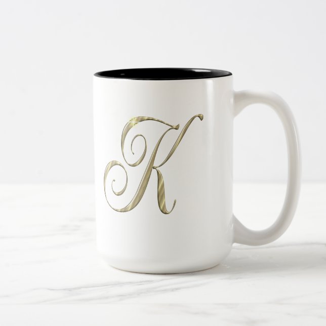 Gold monogram K initials merchandise Two-Tone Coffee Mug (Right)