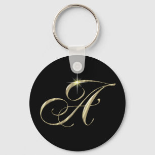 Gold Monogram Letter A Keychain