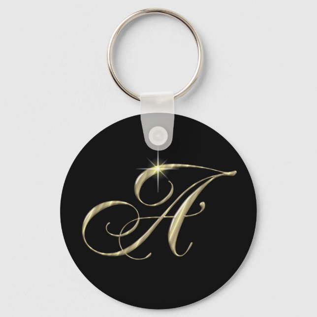 Gold Monogram Letter A Keychain (Front)
