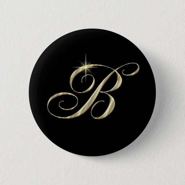 Gold Monogram Letter B 2 Inch Round Button (Front)