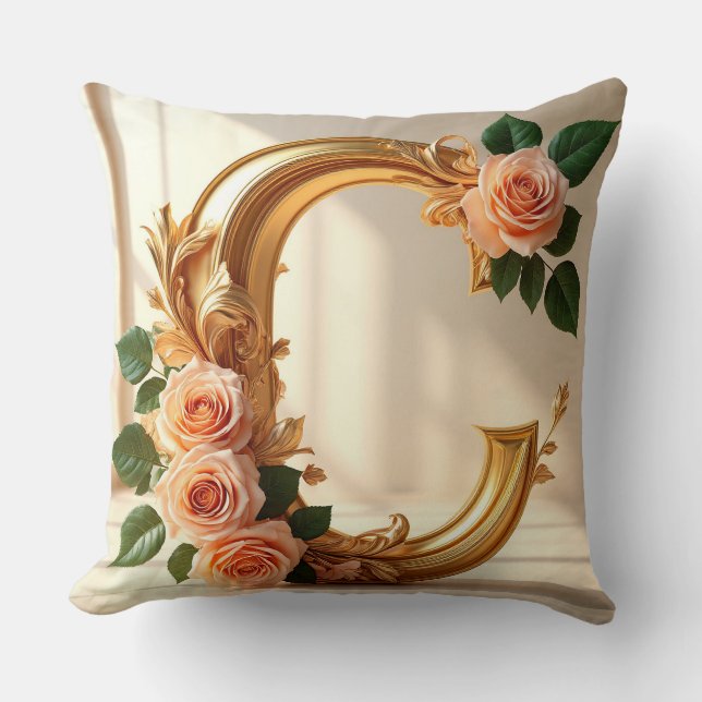 🌼 Gold Monogram Letter C for Her 🌸 Throw Pillow (Front)