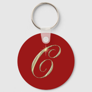 Gold Monogram Letter C Initials Keychain