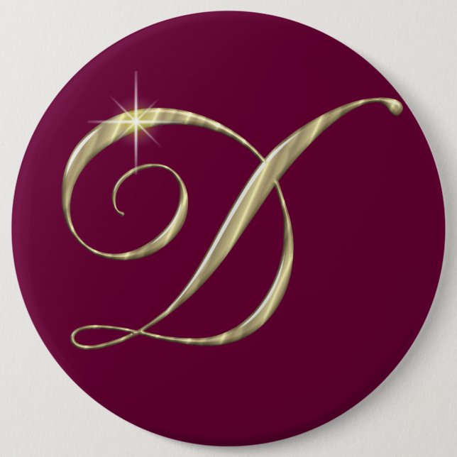 Gold Monogram Letter D Initials 6 Inch Round Button (Front)