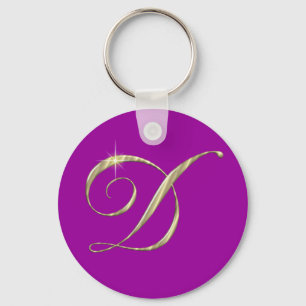 Gold Monogram Letter D Initials Keychain