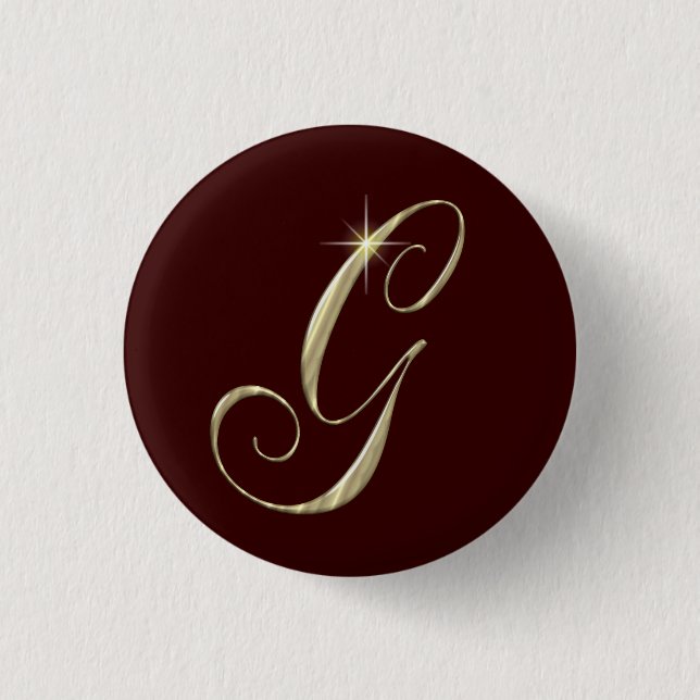 Gold Monogram Letter G Initials 1 Inch Round Button (Front)