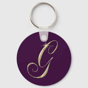 Gold Monogram Letter G Initials Keychain