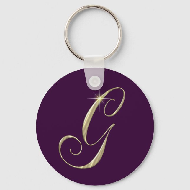 Gold Monogram Letter G Initials Keychain (Front)