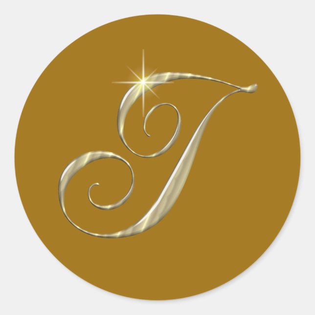 Gold Monogram Letter I initials Classic Round Sticker (Front)