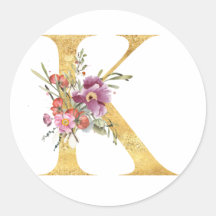 Gold MONOGRAM letter K with flowers