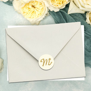 Gold Monogram Letter M with Floral Details Cream Classic Round Sticker