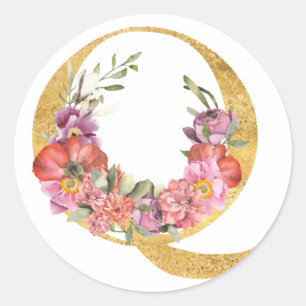 Gold MONOGRAM letter Q with flower Classic Round Sticker