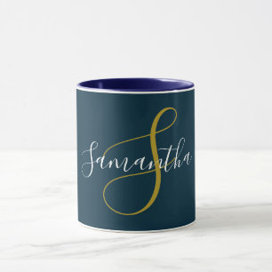 Gold Monogram Letter & White Name Mug