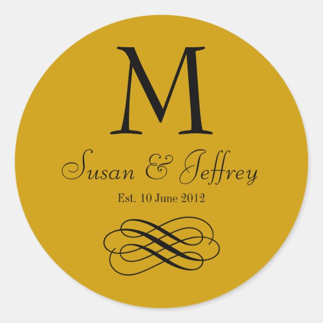 Gold Monogram Logo Names Date Wedding Label (Front)