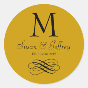 Gold Monogram Logo Names Date Wedding Label