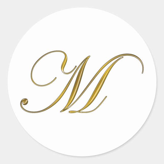 Gold Monogram M Envelope Seal Sticker Label (Front)