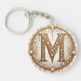 Gold Monogram M Initial Gift For Her Keychain