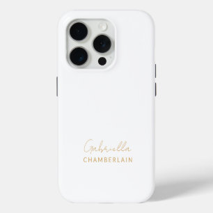 Gold Monogram   Modern Minimal White iPhone 15 Pro Case
