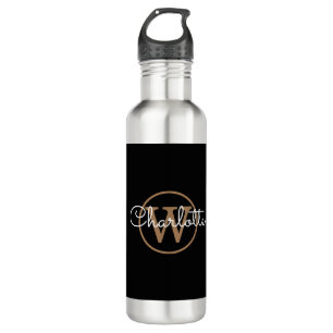 Gold Monogram Modern Script Black 710 Ml Water Bottle
