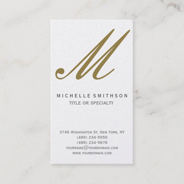 Gold Monogram Modern Simple Business Card (Front)
