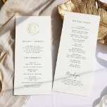 Gold Monogram Moon Celestial Wedding Program<br><div class="desc">The "Gold Monogram Moon Celestial Wedding Program" is a visual guide to your celestial celebration. Set against a clean white canvas, the golden crescent moon, stars, and moon phases, along with the stylishly simple customizable initials of the couple, become celestial beacons. Moon phases subtly woven into the design symbolize the...</div>