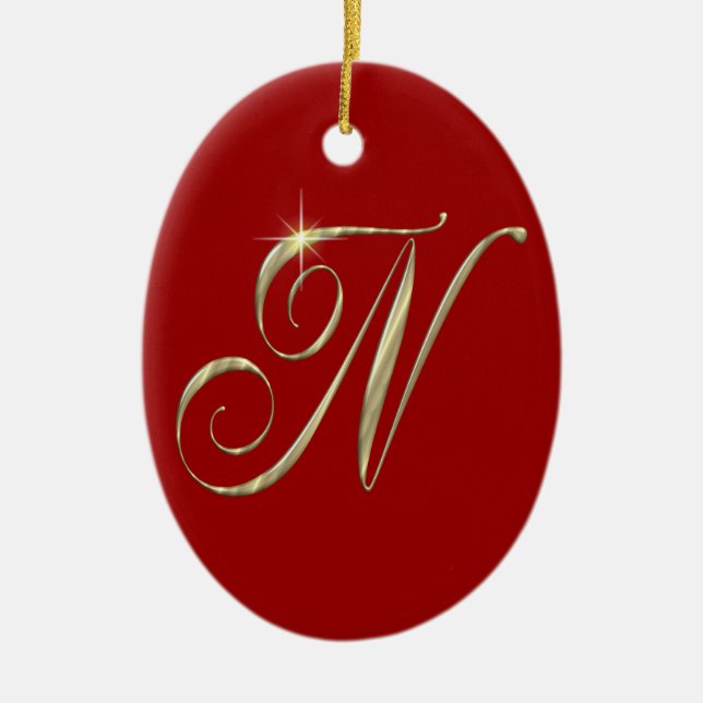 Gold monogram N initials merchandise Ceramic Ornament (Front)