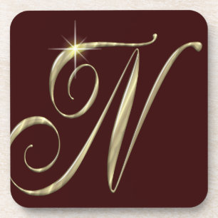 Gold monogram N initials merchandise Coaster