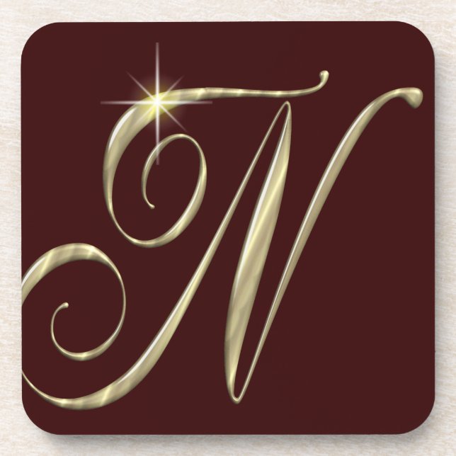 Gold monogram N initials merchandise Coaster (Front)