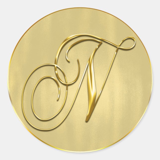 Gold Monogram N Seal Wedding Invitation Holiday (Front)