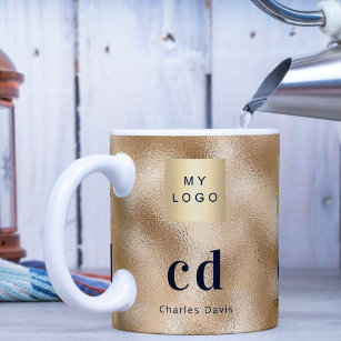 Gold monogram name business logo coffee mug