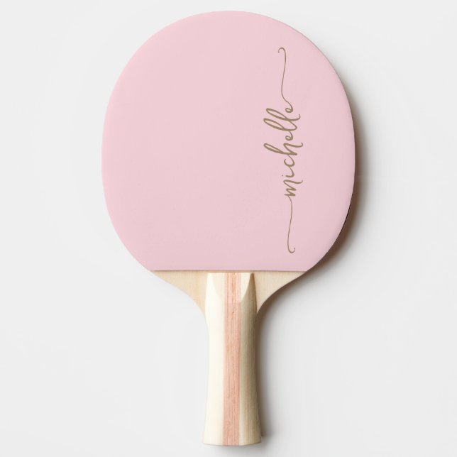 Gold Monogram Name Signature Script Blush Pink  Ping Pong Paddle (Front)
