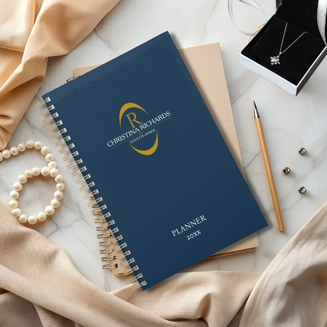 Gold Monogram Navy Blue Modern Elegant Business Planner (Creator Uploaded)