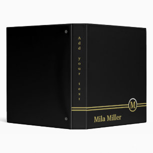 Gold Monogram on black background Binder